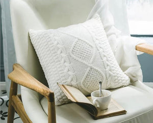 White cream cushion cover knitted crochet