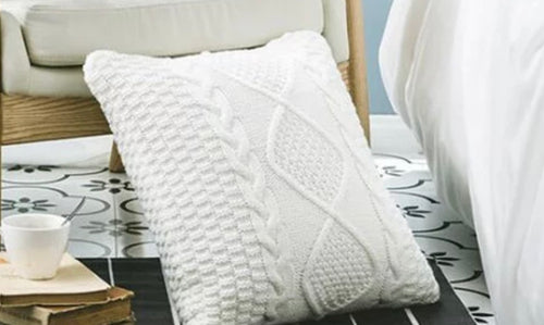 White cream cushion cover knitted crochet