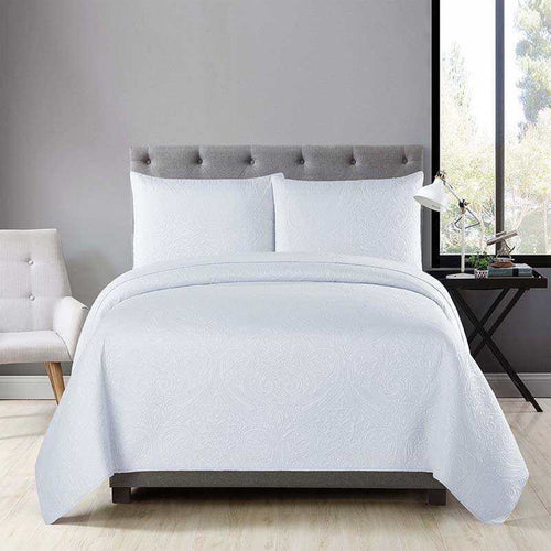 Lightweight coverlet bedspread queen king damask white solid royal elegant