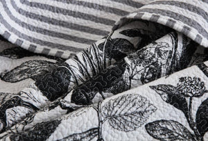 Cotton bedspread coverlet queen king reversible black white crane bird artistic botanical age