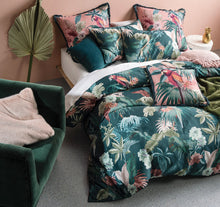 Fernanda quilt cover by linen house cotton teal queen tropical exotic bird