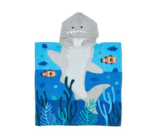 SHELDON SHARK HOODED BEACH TOWEL NAVY BLUE SEA ANIMAL BOY