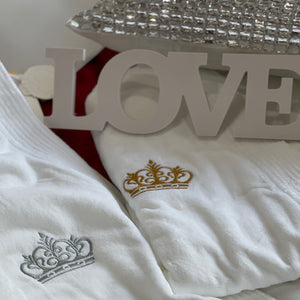 Luxury Hotel quality embroidered silver grey cotton bath robe towel bridal elegant velvet