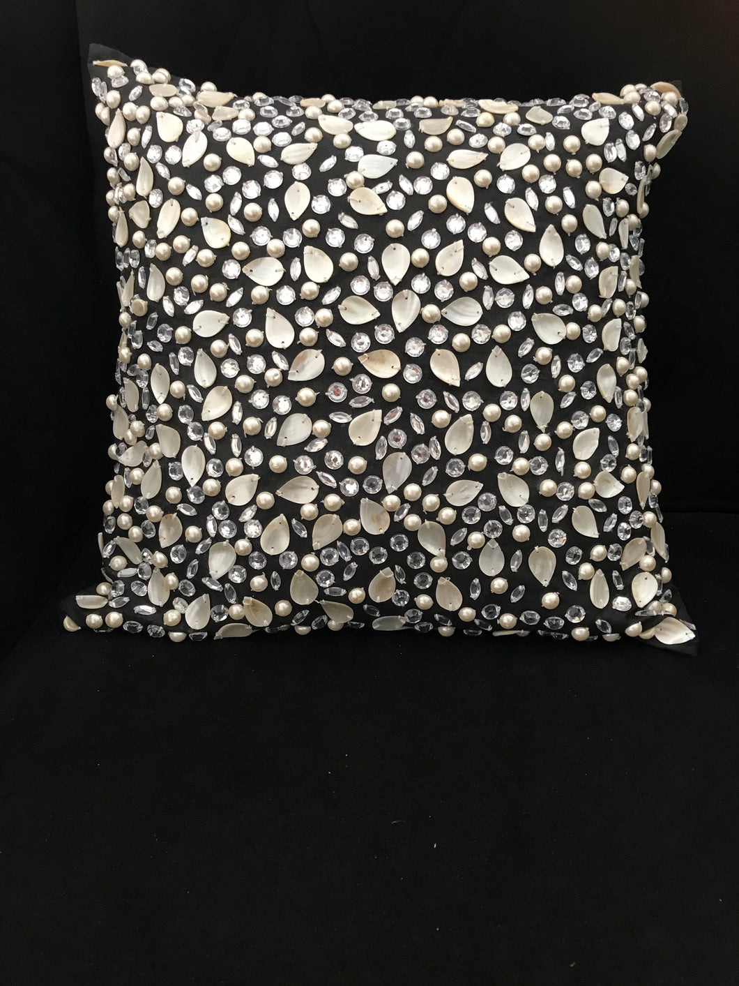 Shells and pearls black beaded  cushion