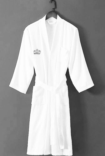 Luxury Hotel quality embroidered silver grey cotton bath robe towel bridal elegant velvet