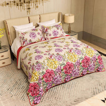 Cotton quilted bedspread queen king pink fuchsia purple beige cotton Floral vibrant