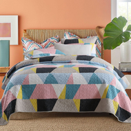Sale Cotton bedspread coverlet queen king quilted modern geometric design black beige pink blue yellow sale