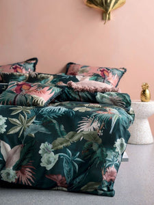 Fernanda quilt cover by linen house cotton teal queen tropical exotic bird