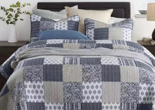 3 piece cotton bedspread coverlet blue queen king navy white boy cotton patchwork