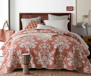 Cotton bedspread coverlet quilted queen king vintage provincial damask  orange