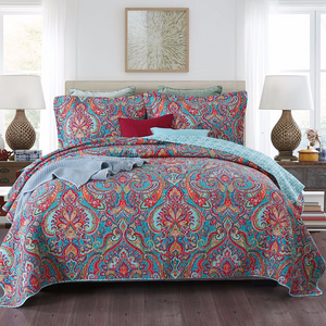 Sale 3 piece cotton bedspread coverlet paisley reversible colour Moroccan inspired summer reversible