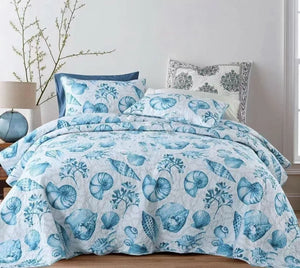 Sale 3 piece cotton bedspread coverlet blue nautical reversible vibrant colourful cultural inspired summer reversible