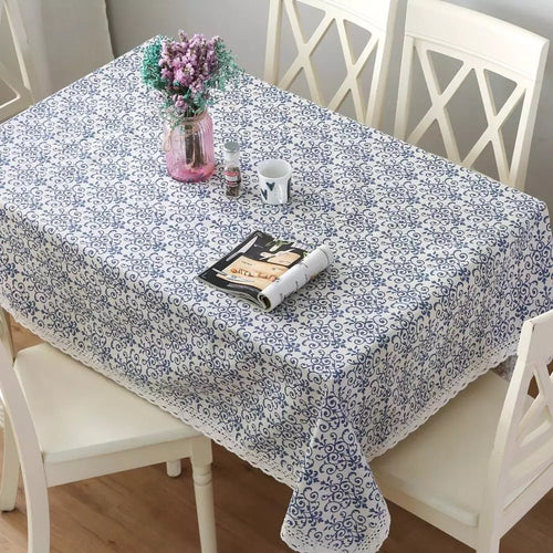 6-8 seater Vintage table cover navy linen lace