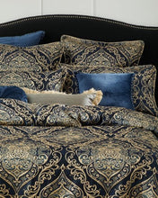 Davinci Peron quilt cover damask navy gold royal French provincial damask elegant king