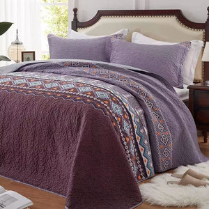 Purple modern coverlet bedspread queen king design light weight paisley floral