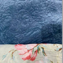 Plush soft velvet bedspread coverlet queen king quilted provincial damask floral cotton reverse Royal Navy blue