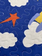 Boy kids single or king single spaceship rocket blue coverlet bedspread cloud