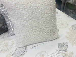 Pearl white hand beaded  cushion 45cm x45cm square