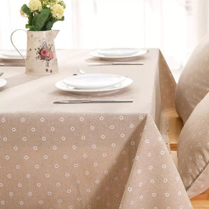 6-8 seater table cover linen cotton lace blend daisy print