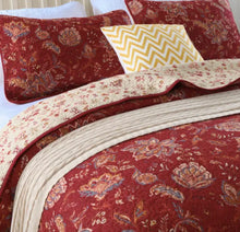 Sale 3 piece coverlet bedspread queen king reversible quilted burgundy red floral beige