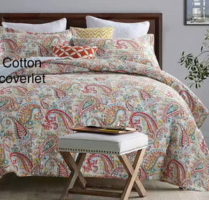 Cotton bedspread coverlet queen king paisley festival red blue yellow quilted  orange aqua reversible