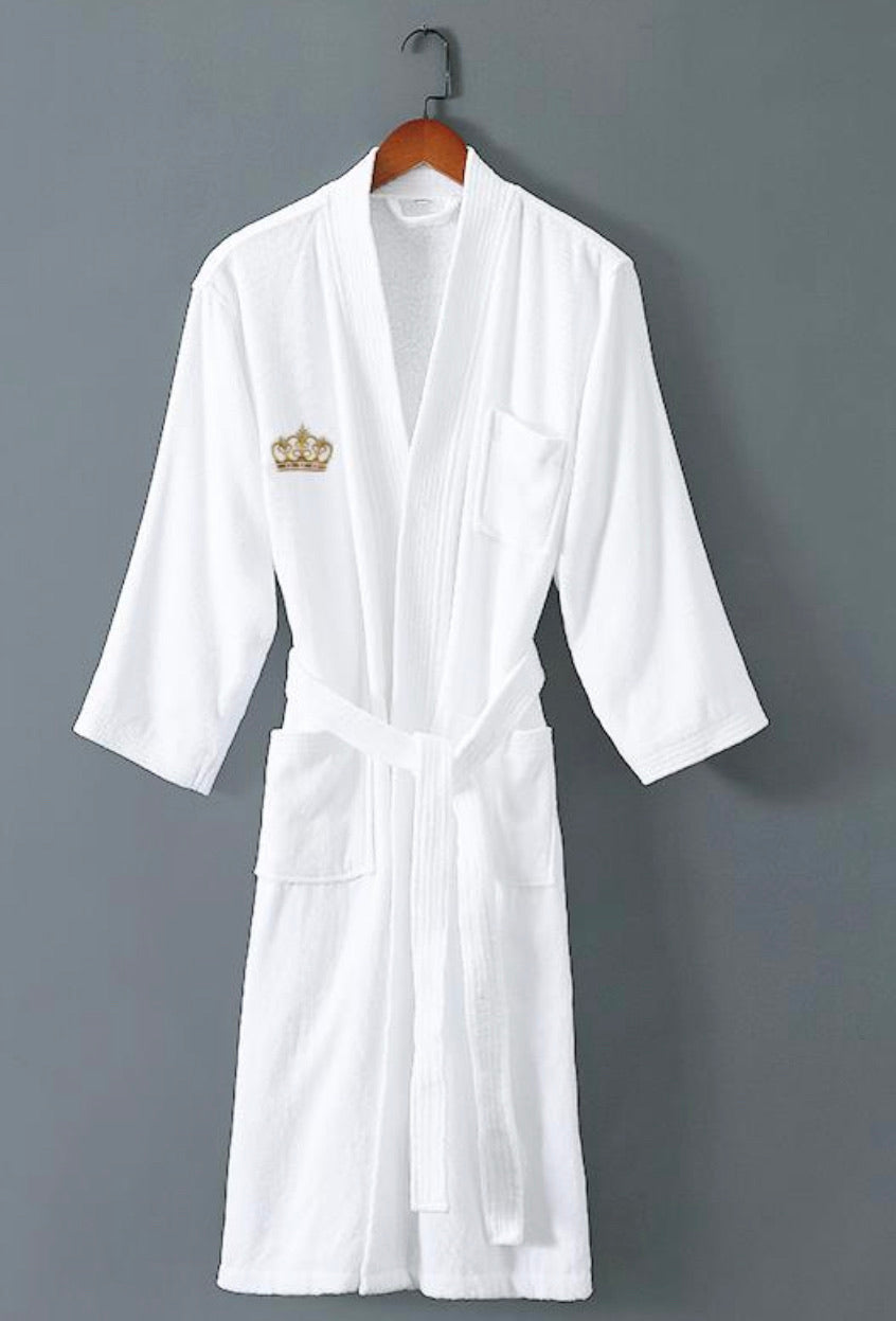 Luxury Hotel quality embroidered gold cotton bath robe towel bridal elegant velvet