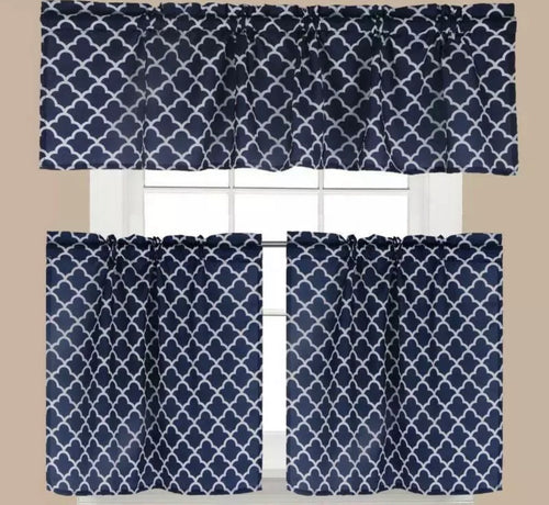 Copy of 3 piece kitchen curtain navy white modern