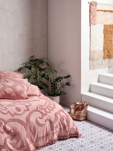 RAPALLO BLOSSOM QUILT COVER SE PIECE DEAL COTTON CHENILLE KING PINK LINEN HOUSE