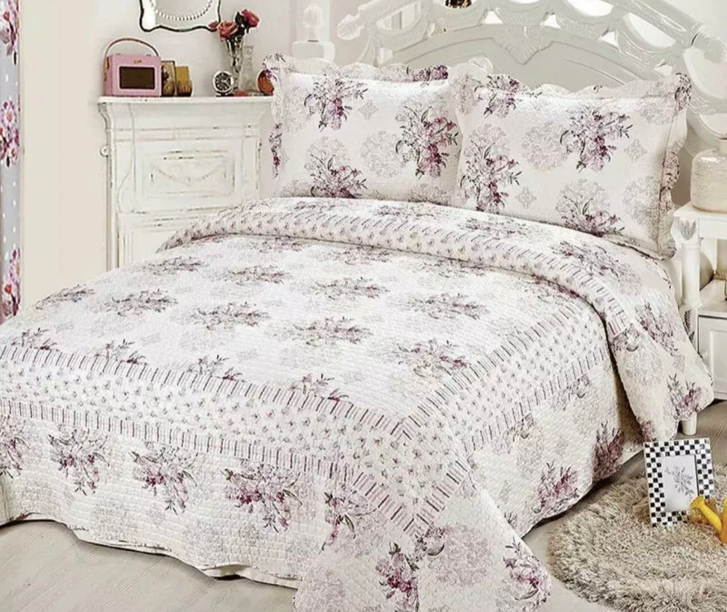 New single king single double coverlet bedspread vintage floral purple pink