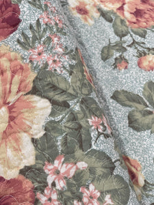 Sale Cotton bedspread coverlet king queen summer floral  the green blue vintage oranges peach garden