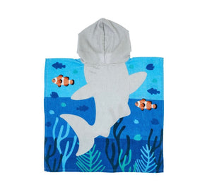 SHELDON SHARK HOODED BEACH TOWEL NAVY BLUE SEA ANIMAL BOY