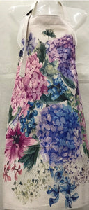 Floral vintage apron linen cotton blend purple pink blue