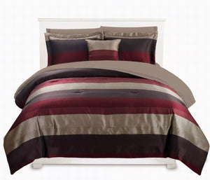 6 piece comforter queen king reversible brown burgundy red mocha