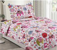 Girl kids single or king single bedspread coverlet pink elephant bird vibrant purple princess bedding