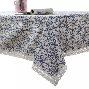 6-8 seater Vintage table cover navy linen lace