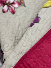 Cotton quilted bedspread queen king pink fuchsia purple beige cotton Floral vibrant