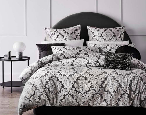 2023 Sale Logan and mason Constantine damask charcoal grey velvet silver grey elegant royal queen quilt cover set