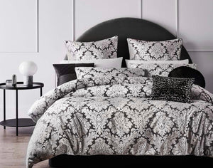 2023 Sale Logan and mason Constantine damask charcoal grey velvet silver grey elegant royal queen quilt cover set