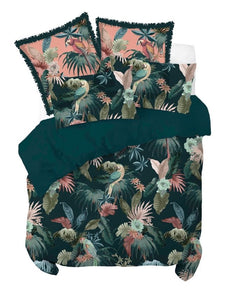 Fernanda quilt cover by linen house cotton teal queen tropical exotic bird