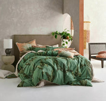 new 3pcs Livia Green Quilt Cover Set Linen House cotton Sateen Queen Tropical cotton banana palm leaves