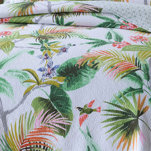 Cotton bedspread coverlet queen king tropical blue green rainforest bird reversible