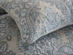 Cotton bedspread coverlet queen king quilted provincial damask blue grey royal elegant