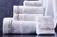 2 piece luxury elegant Hotel quality embroidered silver grey  white bath towel with hand towel soft cotton