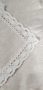 6-8 seater table cover linen cotton lace blend daisy print