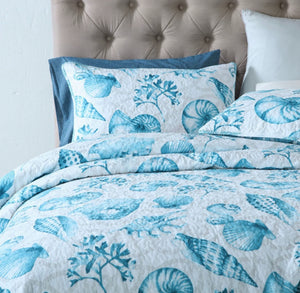 Sale 3 piece cotton bedspread coverlet blue nautical reversible vibrant colourful cultural inspired summer reversible