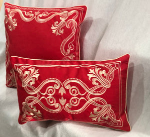 Set of embroidered gold cushion covers elegant red, royal blue, black , green, white