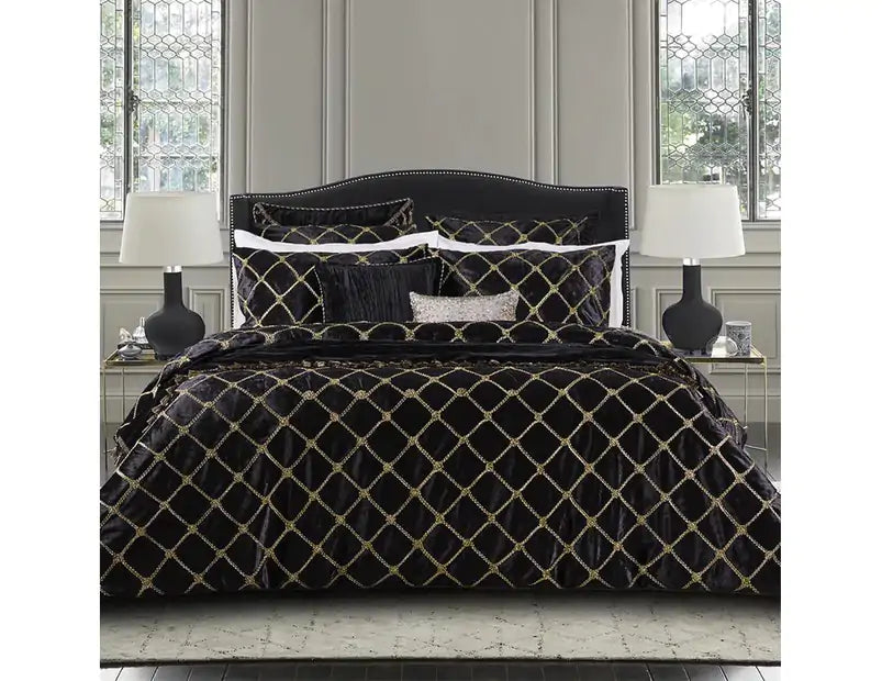 Sale queen Davinci Julienne black queen Diamond elegant quilt cover black gold velvet glamour quilt cover set