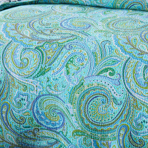 Cotton bedspread coverlet queen king blue green Paisley reversible