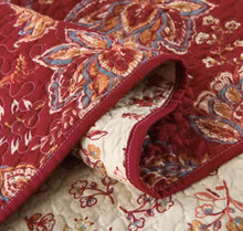 Sale 3 piece coverlet bedspread queen king reversible quilted burgundy red floral beige