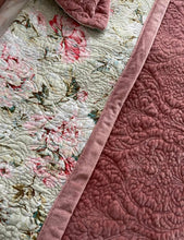 Plush velvet bedspread coverlet queen king quilted provincial damask pink floral cotton reverse